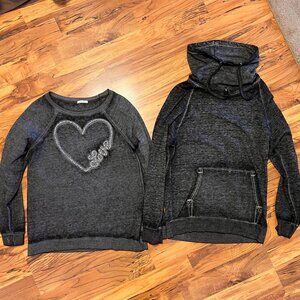 Lot of 2 Womens Black Burnout Long Sleeve Shirts Size L (Maurices & Derek Heart)